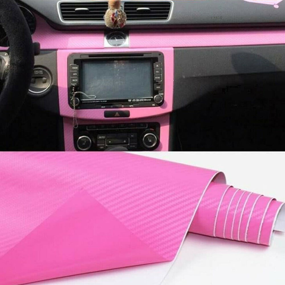 Car Pink Carbon Fiber Vinyl Wrap Sticker Interior Accessories Panel  50x12Inch 