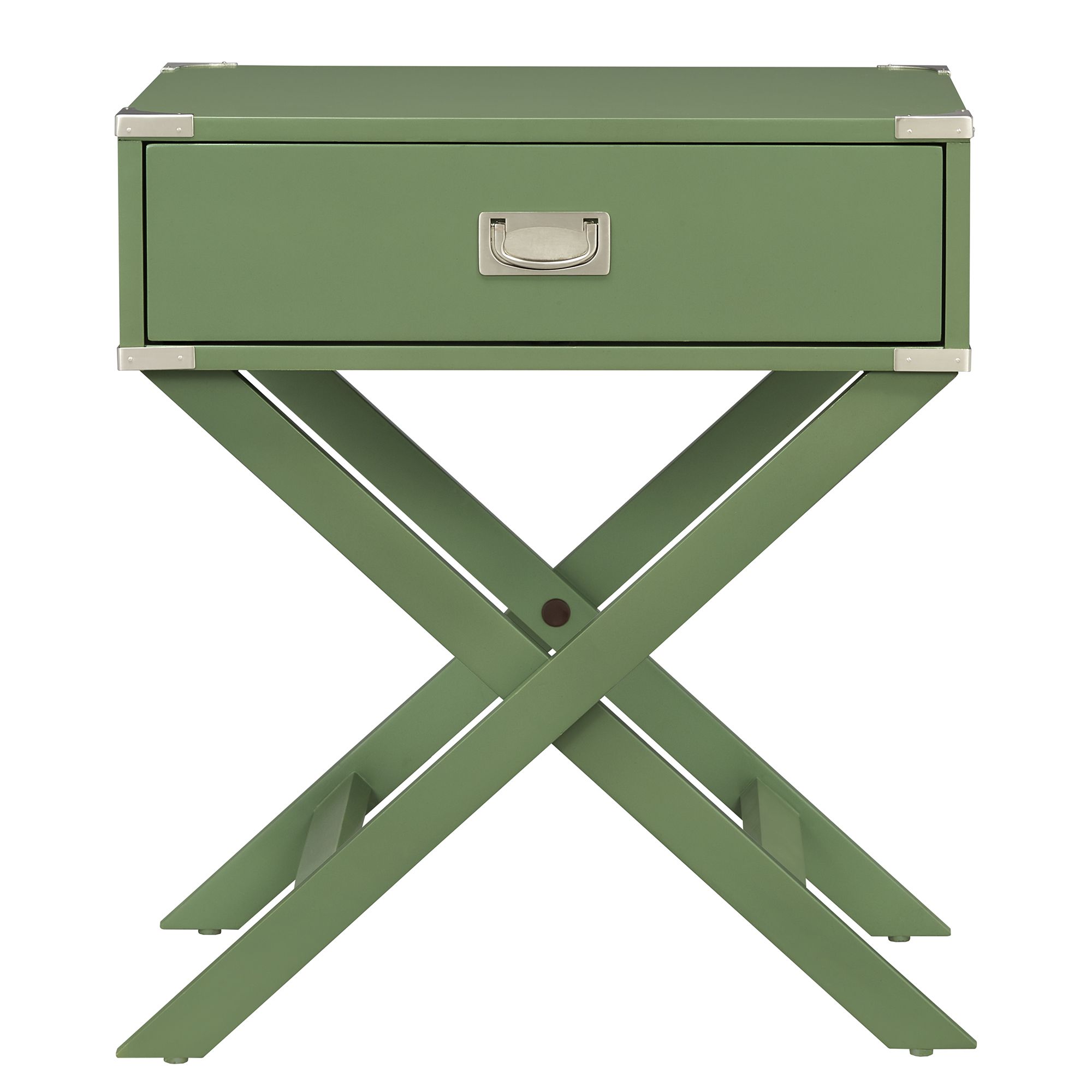 Weston Home Modern End Table with X-Base Legs and Drawer, Meadow Green