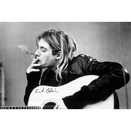 Kurt Cobain Smoking Holding Guitar B & W Photograph Rock Music Poster 36x24 (Kurt Cobain Best Photos)