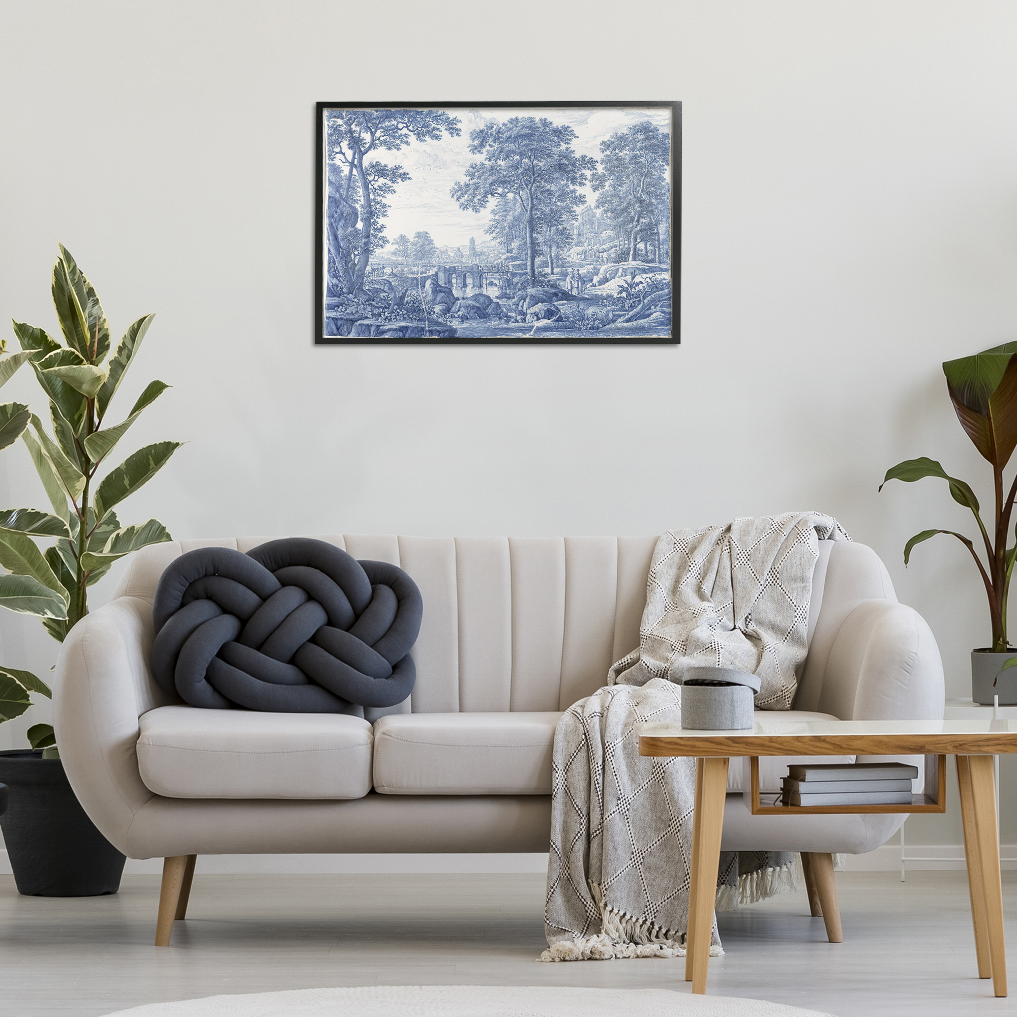 Vintage Blue Tinted Toile Black Framed Giclee Art, design by Vintage Hustle