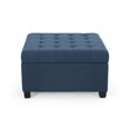 thumbnail image 2 of Benjara Cindy Ottoman, 31 Inch Square w Storage, Birch Wood, Blue Polyester, 2 of 5
