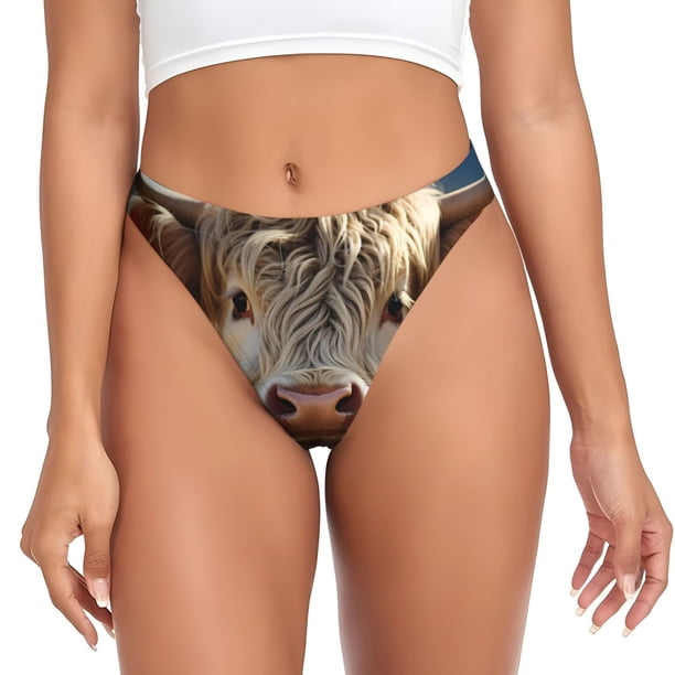 Fotbe Adorable Flower Field Cow Tanga Sin Costuras para Mujer con Estampado – Panties Invisibles, Transpirables y Cómodos para Uso Diario-4X-Large