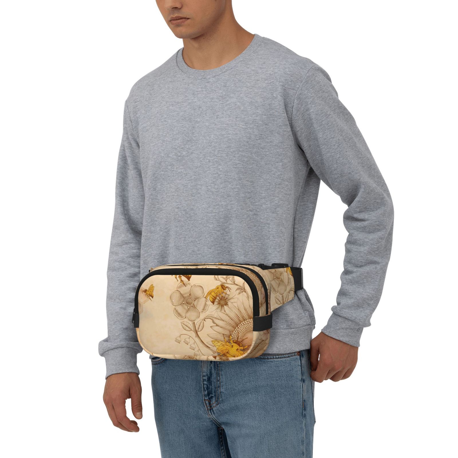 Kuqiui Retro Honey Bees Print Fanny Packs for Women Cross Body Waist Bag Fashionable Fanny Pack Designer Workout Hiking Waist Pack Running Travel Gym
