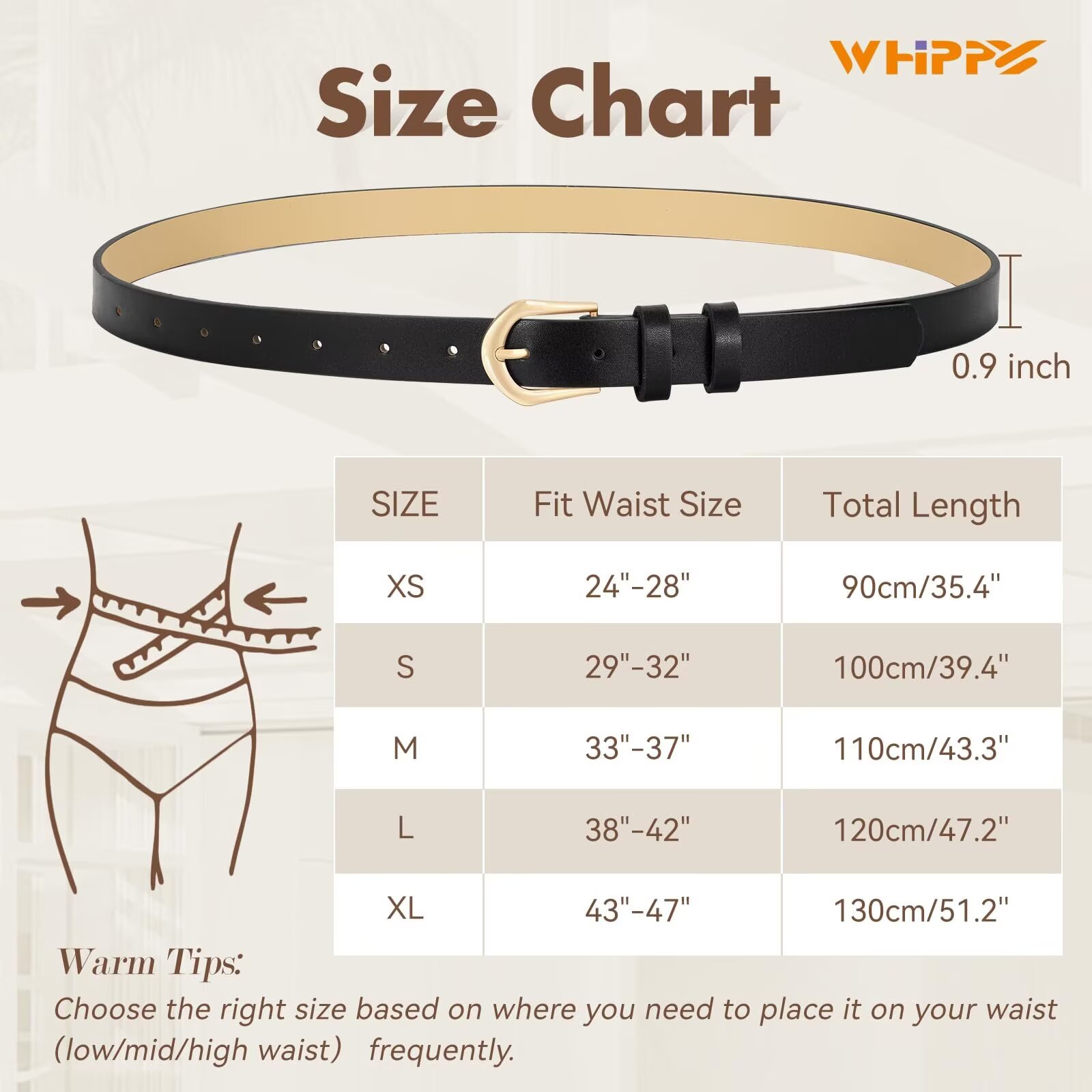 Whippy Women's Skinny Leather Belt with Gold Buckle photo 7