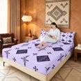 thumbnail image 3 of Manfei Tribal Geometric Diamond Bed Sheets, Vintage Cross Fuul Size Sheets, Black Purple Lavender, Polka Dots Reversible 4-Piece1 Flat Sheet + 1 Fitted Sheet + 2 Pillowcases, 3 of 6