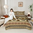 thumbnail image 4 of jejeloiu Ancient Bohemian Aztec Queen Comforter Set,Rustic Western Tribal Bedding Sets,Brown Plaid Bedding Comforter Set For Adults,Microfiber Bedroom Decor Reversible,3pcs, 4 of 8