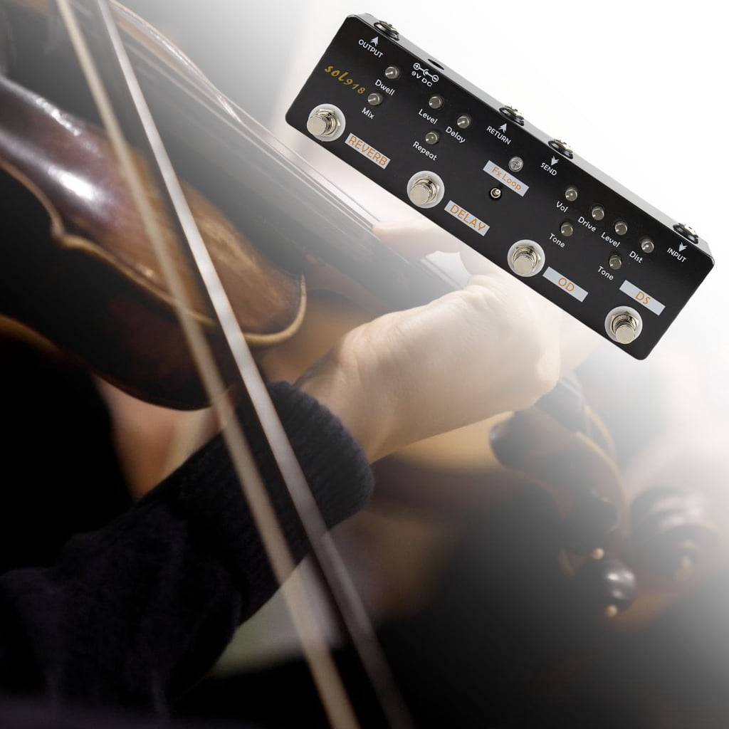 Black Small Guitar Signals Buffer with Low Noise Circuit Metal Texture for Long Cable Runs and Multiple Pedal Setups