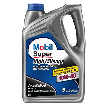 Mobil Super High Mileage Synthetic Blend Motor Oil 10W-40, 5 qt