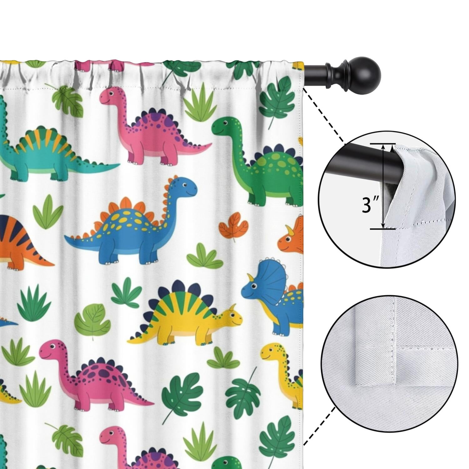 Blackout Kids Curtains,Vivid Colored Dinosaur and Leaf Pattern Childrens Insulated Curtains Set Of 2,Bedroom Essentials,Toddler Room Decor 42"x63"