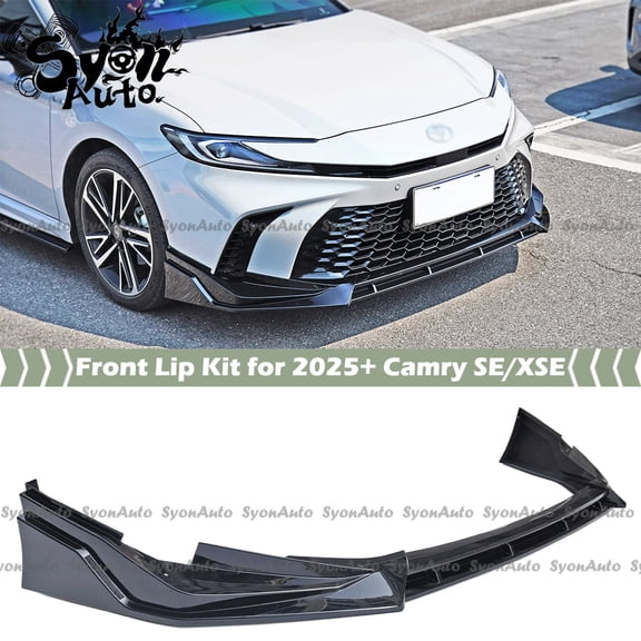 FOR 2025 TOYOTA CAMRY V STYLE GLOSSY BLACK 3 PCS FRONT BUMPER LIP SPLITTER KIT