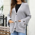 thumbnail image 2 of hoksml Women's Solid Color Cardigan with Pockets Side Slits, Casual Button Down Knit Sweater Decorative Cuff Detail Open Front Top, 2 of 9