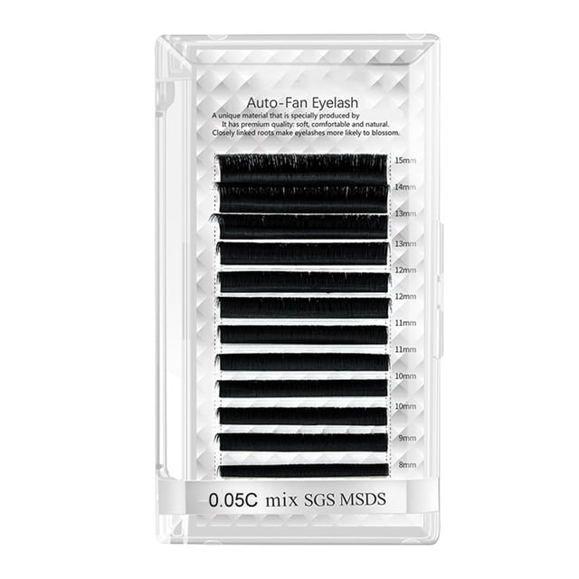 Pestañas postizas con ventilador automático para mujer, pestañas postizas profesionales de volumen negro para extensión de pestañas, 0,05 C, 0,3 a 0,6 pulgadas, mezcla