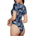 thumbnail image 3 of Balery Tropical Leaves Women's Short Sleevee Crew Neck Bodysuit Tops Short Sleeve Tops Basic-X-Large, 3 of 9