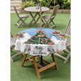 thumbnail image 3 of Outdoor Tablecloth with Umbrella Hole and Zipper, Blue Christmas Round Table Cloth 60 Inch Waterproof Tablecloth, Xmas Tree Deer Poinsettia Bird Winter Snow Picnic Table Cover for Patio Camping, 3 of 7