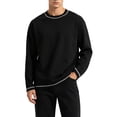 thumbnail image 2 of LYSMORA Men's Crew Neck Contrast Stitch Pullover Sweatshirt, Long Sleeve Loose Fit Casual Street Daily Tops, 2 of 8