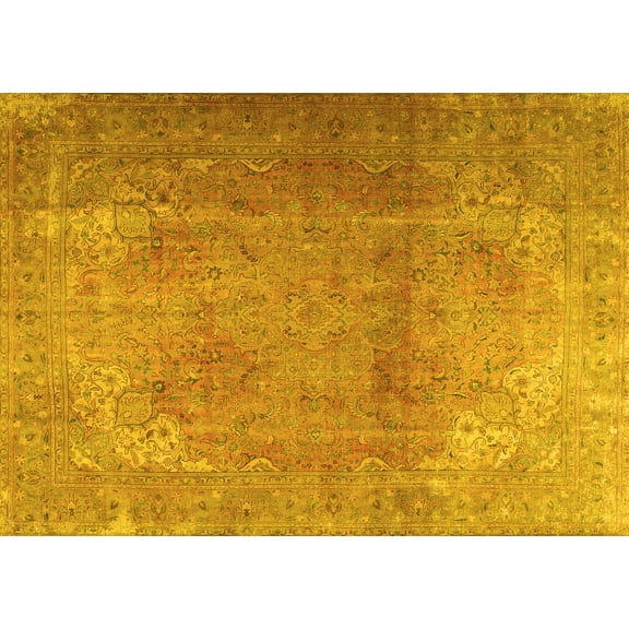 Ahgly Company Machine Washable Indoor Rectangle Persian Yellow Traditional Area Rugs, 5' x 7'