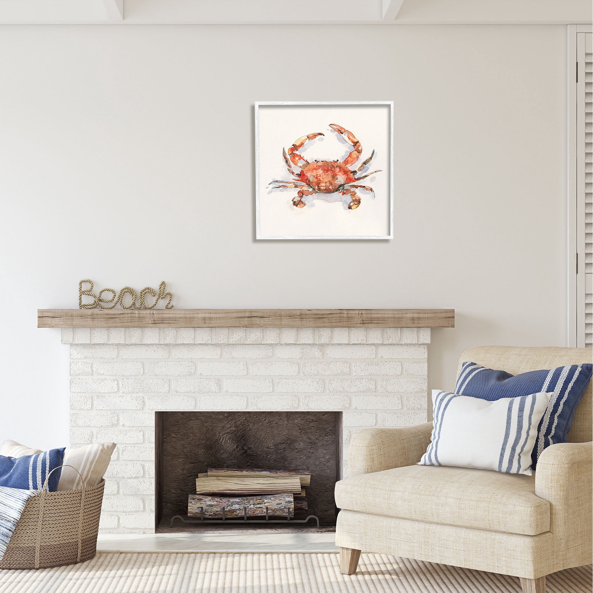 Stupell Industries Red Crab Marine Animal Animals & Insects Painting White Framed Art Print Wall Art, 24 x 24