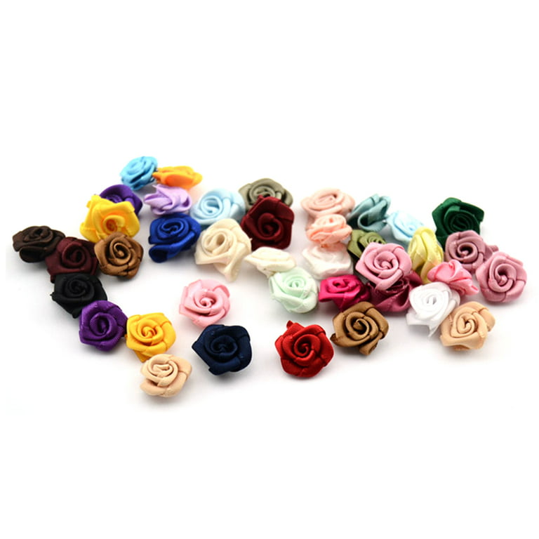 FZBNSRKO 30pcs Satin Ribbon Rose,Mini Fabric Flowers for Crafts DIY Sewing Crafts Appliques for Weddings and Crafts Gift DIY(Random Color)