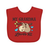 Inktastic My Grandma Loves Me with Sloth and Hearts Boys or Girls Baby Bib