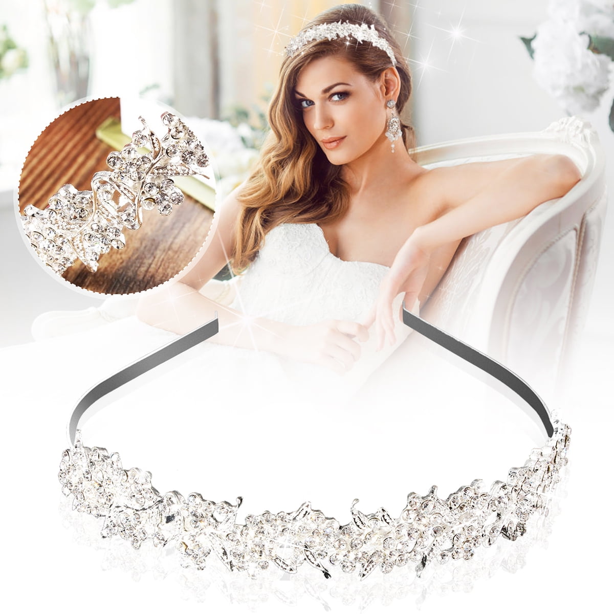 V I P 1pcs Bridal Wedding Crystal Tiara Rhinestone Hair Headband Beautiful Bride Hair Accessories For Women And Girls Clear Silver Tone Walmart Com Walmart Com walmart