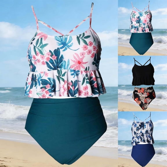 Swimsuit for Girls Kids Fashionable Tankini 2 Piece Upf Swimsuit for Beach Pool Girls Bathing Suits Black 2-3 Years