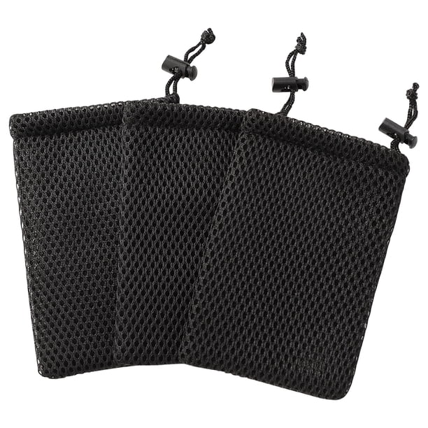 uxcell Nylon Mesh Drawstring Bag, 5 x 3.5 Inch Small Storage Pouch String Bags for Mini Stuff MP3 Charger Earphone Key, 3pcs Travel Kit Organizer for Lipstick Cosmetic Jewelry, Black