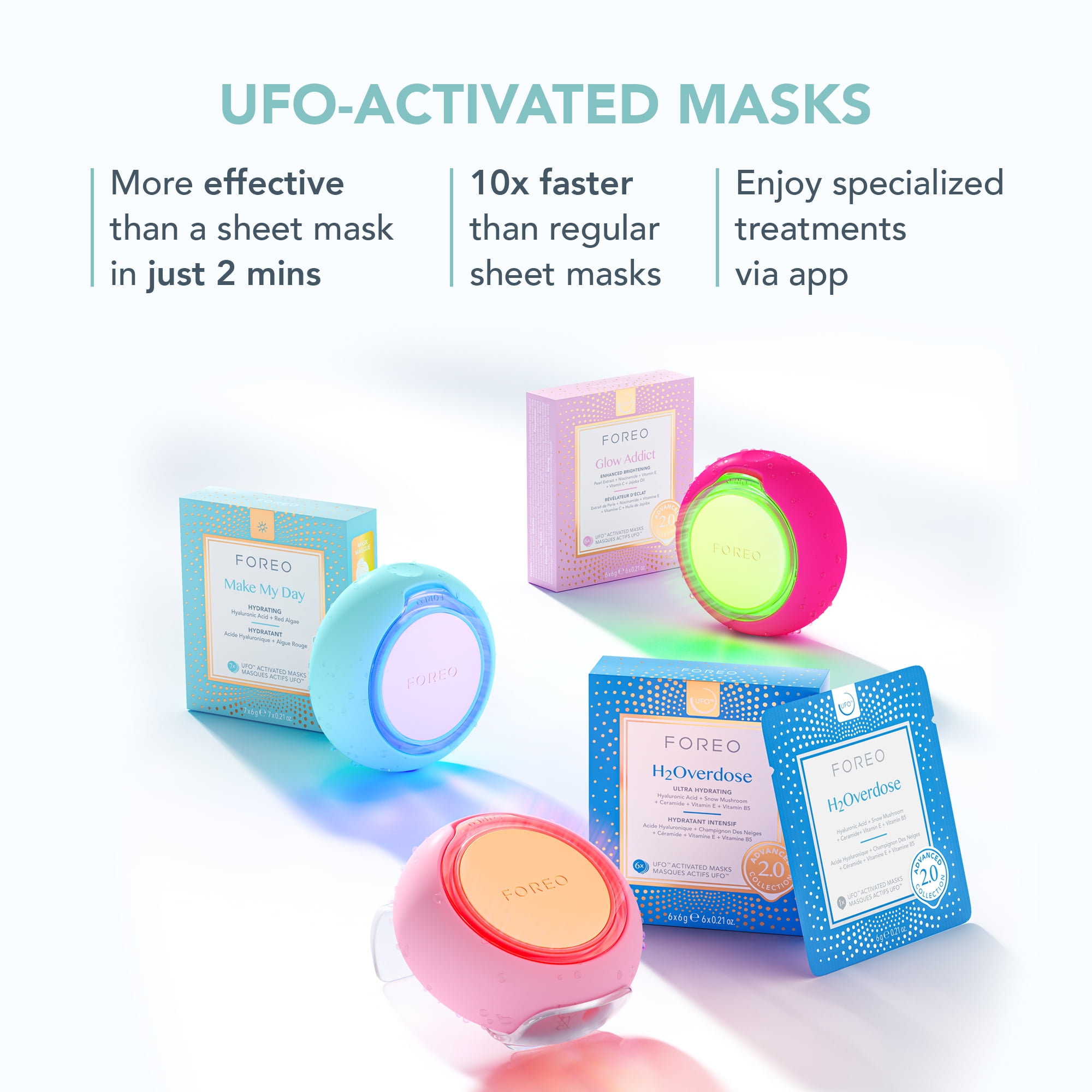 FOREO UFO™ 3 Smart Facial Device, LED Light, T-Sonic Massage, Thermo-Therapy, Arctic Blue, Silicone