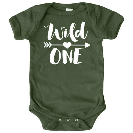 

Wild One 1st Birthday Bodysuit for Baby Girls First Birthday Outfit White on Military Green Bodysuit 12 Months