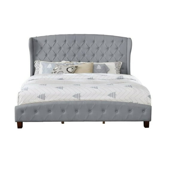 Nathaniel Home Queen Upholstered Panel Bed, Platform Bed Frame Easy Assembly, Polyester Fabric Tufted Headboard Design Gray