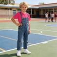 thumbnail image 6 of Avtoify Summer Girls Short Sleeve Round-Neck Shirts Solid Color Short Sleeve Top Denim Suspender Pants Matching Socks 3 Piece Unisex Outfit for Kids Aged 1-10 Daily Outfit Suit, 6 of 10