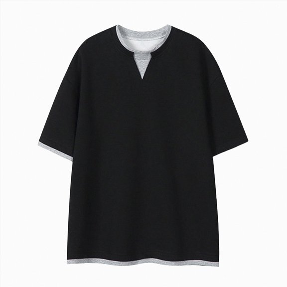 Leey-World Men's T Shirts Men's V Neck Knit Shirts Short Sleeve Sweater Shirt Casual Ribbed Pullover T Shirt(Black,5XL)