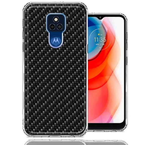 MUNDAZE For Motorola Moto G Play 2021 Carbon Fiber Look Double Layer Phone Case Cover