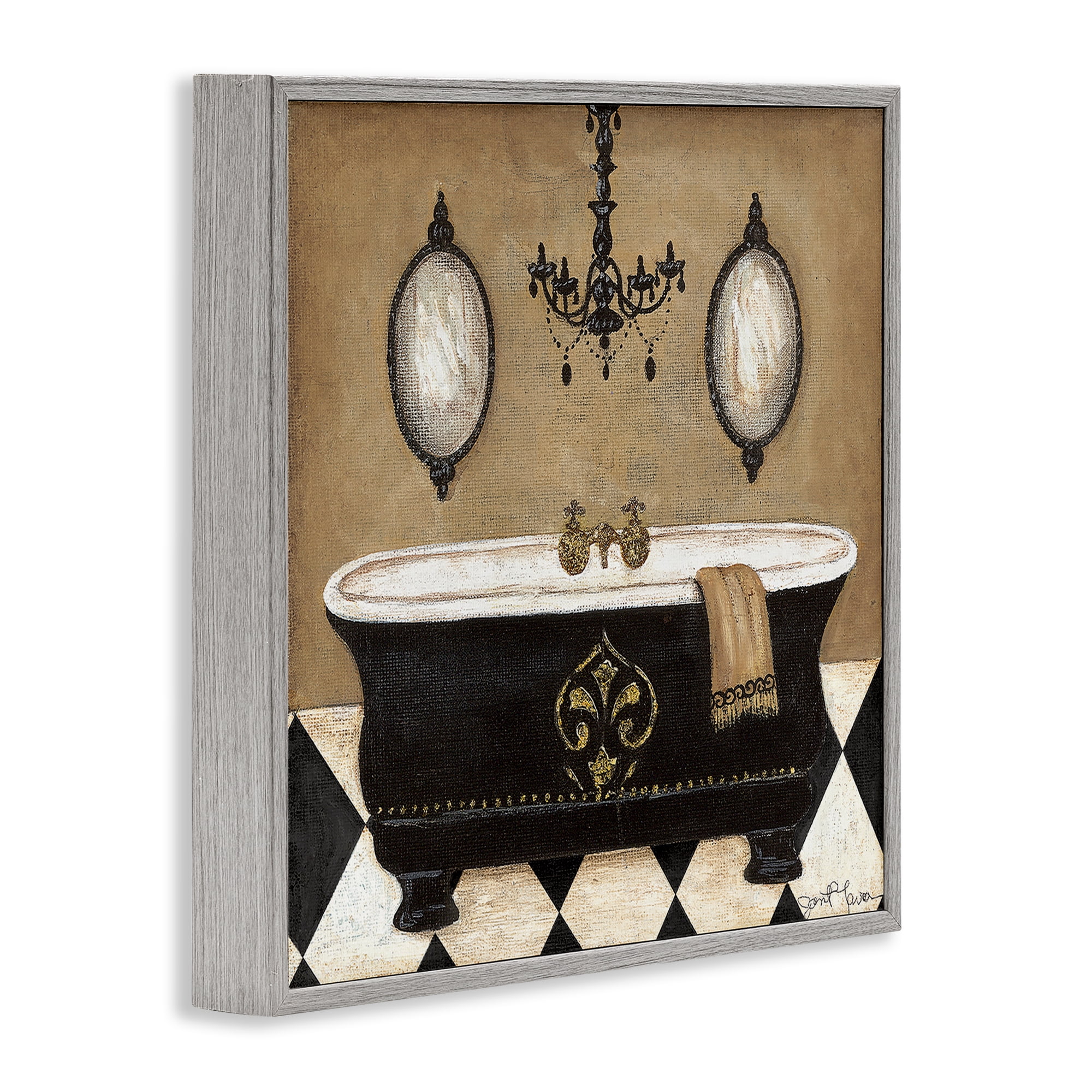 Stupell Industries Elegant Bathtub & Chandelier Gray Framed Giclee Art, design by Janet Tava