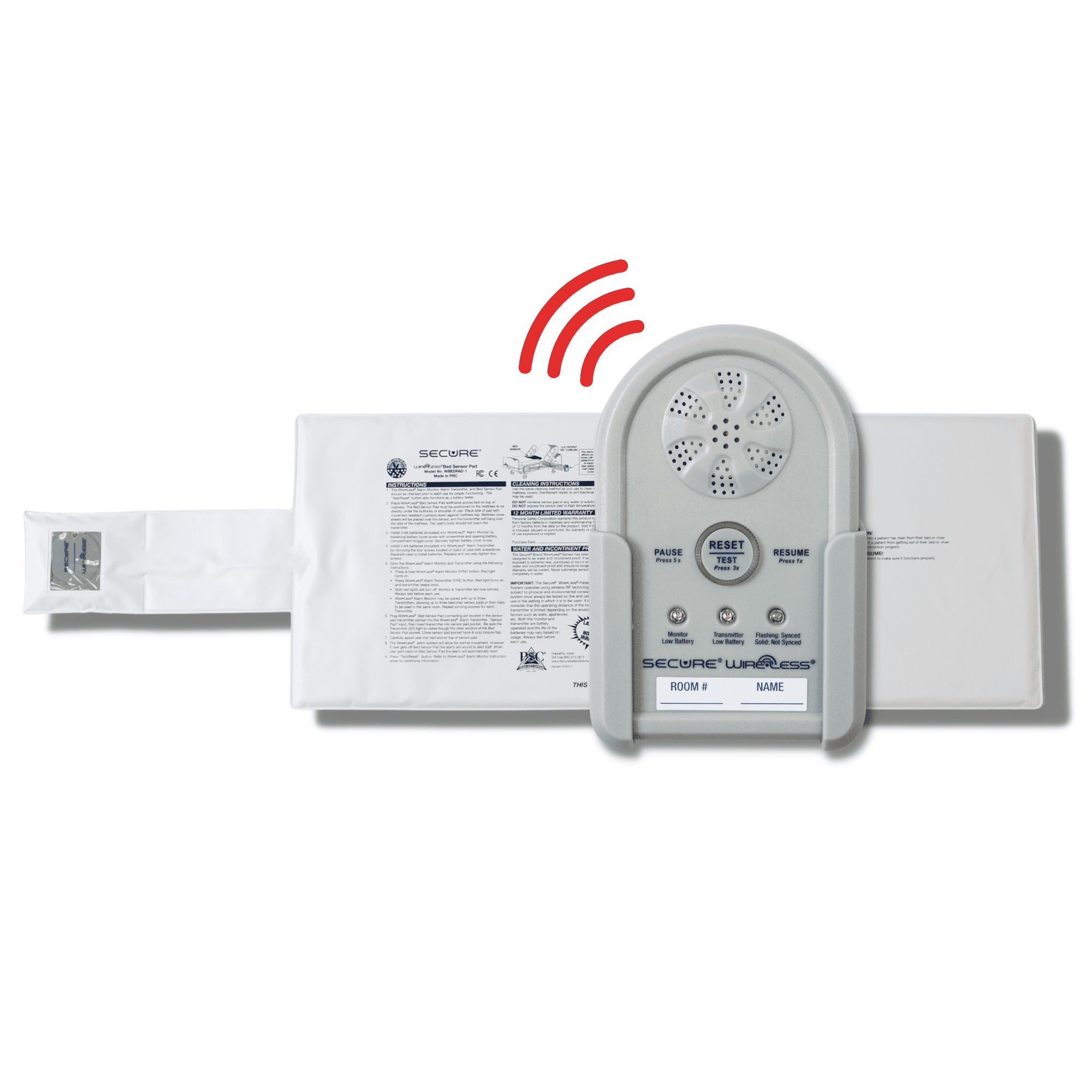 Secure Wireless Bed Exit Alarm Set for Elderly Patient Fall & Wandering