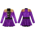 thumbnail image 6 of iiniim Kids Girls Long Sleeve Tassel Epaulet Shiny Sequins Dress Jumpsuit Stage Performance Purple 6, 6 of 7