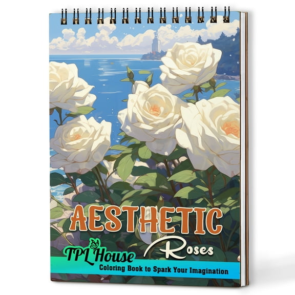 TPLHOUSE Aesthetic Roses Coloring Book Spiral Bound for Adults, A5 Wooden Cover, 30 Floral Fantastic Roses Coloring Pages of Serene Moments for Stress Relief and Relaxation