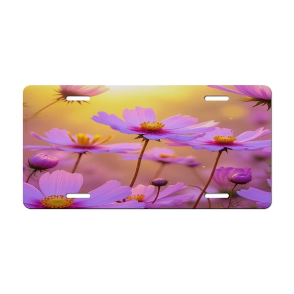 Pink Cosmos Flowers at Sunset License Plate Lightweight Aluminum Automotive Decoration Vanity Tag for Front Back Car 12x6 Inch