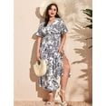thumbnail image 4 of Women Plus Size Short Sleeve Dress Loose Summer Casual A-Line Flowy Midi Dresses White Drawing XXXL, 4 of 7
