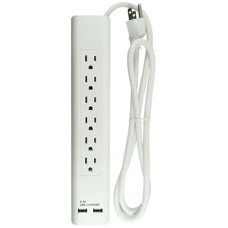 - 1 Surge Protector 4ft 6 Outlet 2 USB Charging Port Power Strip Lightening Proof