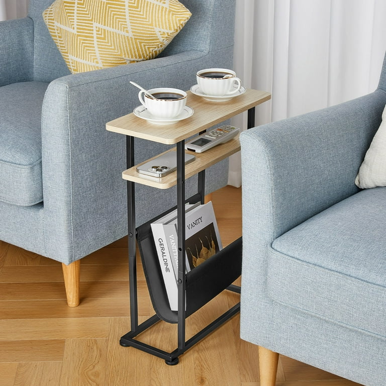 Narrow Small Side Table for Small Spaces Slim End Table with Magazine Rack 2 in 1 Narrow End Table Living Room Skinny Bedside Table Nightstand