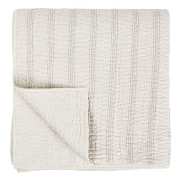 Pemberly Row Contemporary Cotton Linen Eggshell Beige Queen Quilt