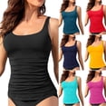 thumbnail image 1 of Lovzfmll Swim Tops for Women, Solid Color Racerback Tankini with Shelf Bra, Round Neck Sleeveless Beach Top, 1 of 3