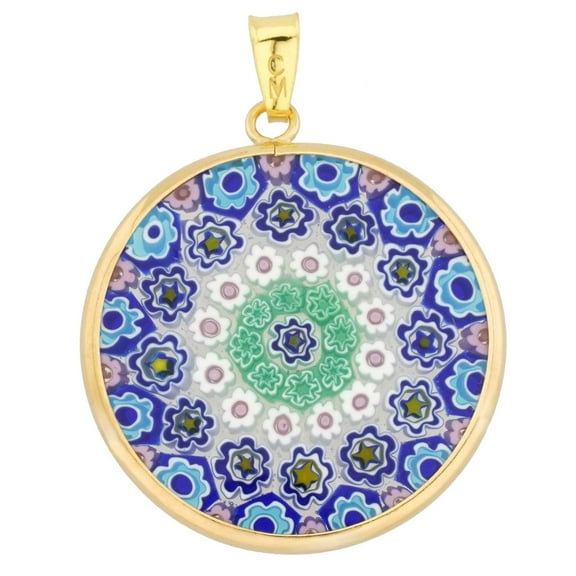 GlassOfVenice Murano Glass Millefiori Pendant in Gold-Plated Frame 1"