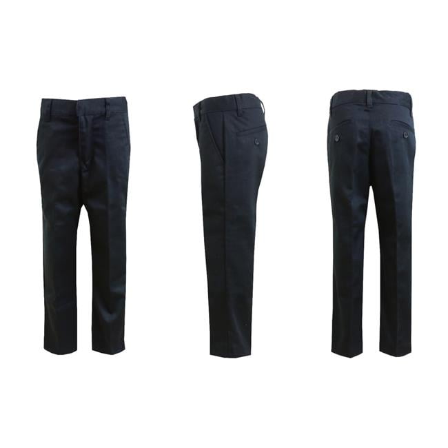 Boys Black Double Knee Flat Front School Uniform Pants, Case of 24