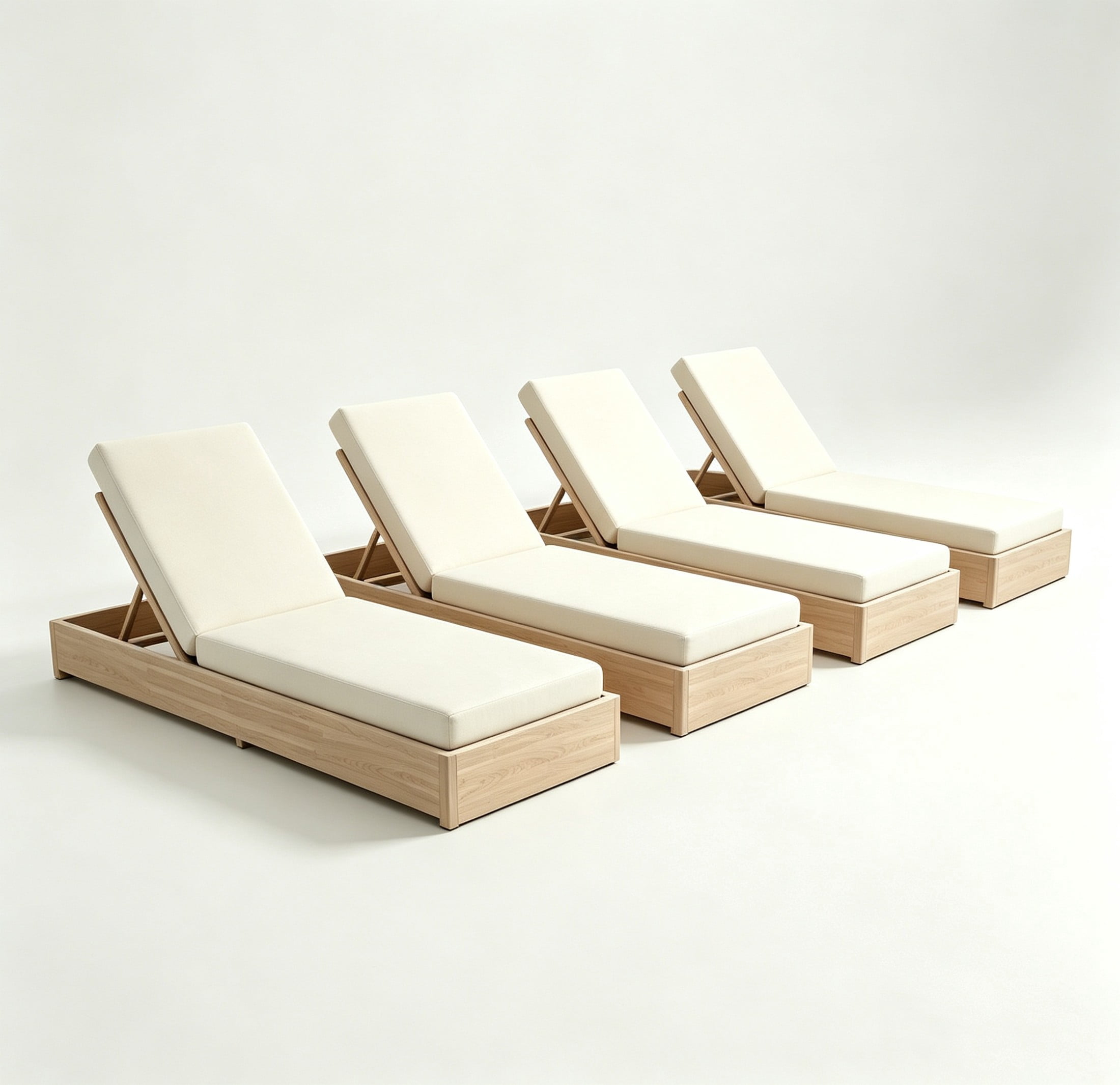 Christopher Knight Home 79" Outdoor Wood Chaise Lounge with Cushion, Adjustable 5-Position, Sand, Set of 4