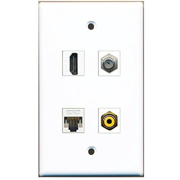 RiteAV - 1 Port HDMI 1 Port RCA Yellow 1 Port Coax Cable TV- F-Type 1 Port Cat5e Ethernet White Wall Plate