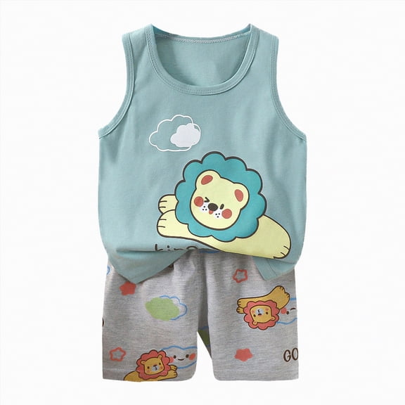 TOWED22 Toddler Boy's 2 Piece Graphic Print Crewneck Tee Shirt and Track Shorts Set Blue,2-3 Y