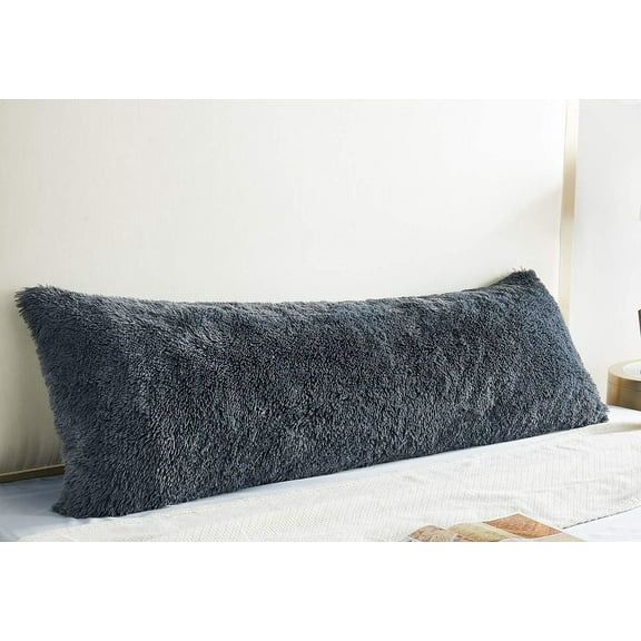 URBANE Body Pillow Cover, Big Plush Shaggy Luxury Ultra Soft, Zipper, Throw Body Pillow Cases (Dark Grey, 21 * 54inch)