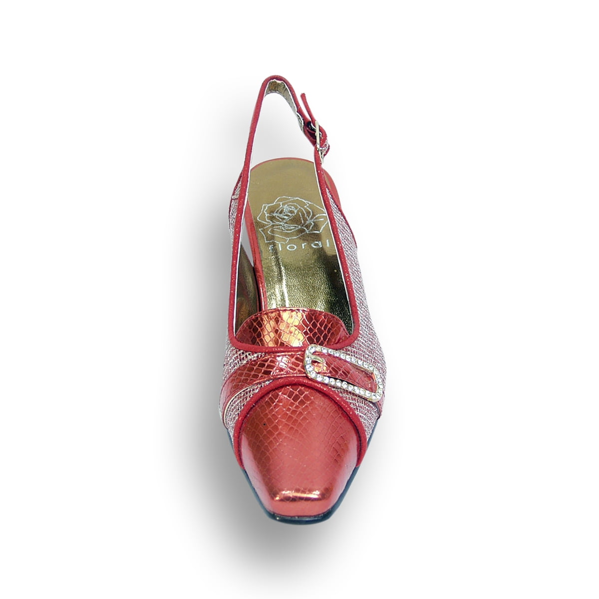 FLORAL Elena Women's Wide Width Rhinestone Jewel Buckle Closed Toe Slingback RED 7