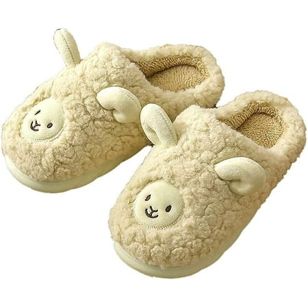 

PIKADINGNIS Cute Sheep Slippers for Women Fluffy Fur Memory Foam Soft Warm House Shoes Indoor Winter Unisex
